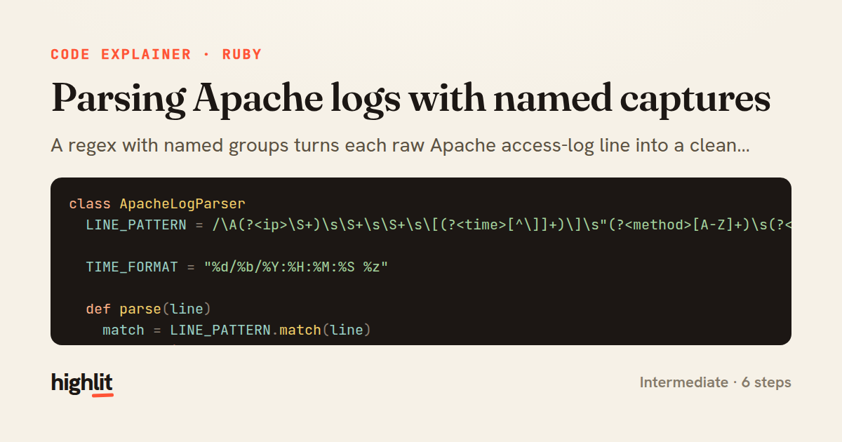 Parsing Apache logs with named captures — share card