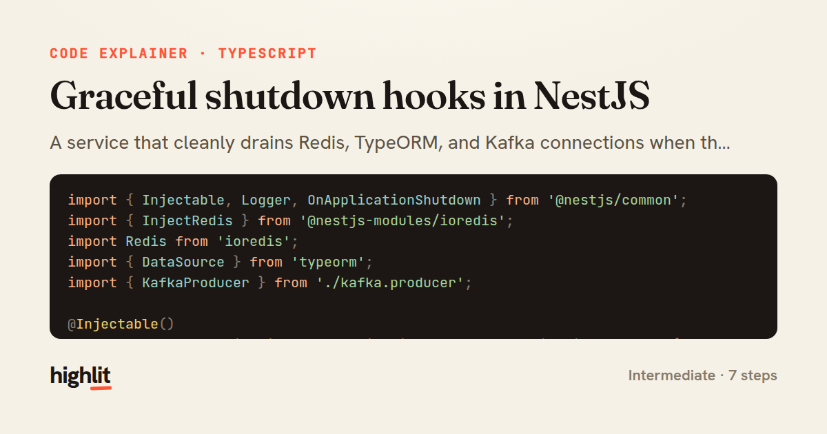Graceful shutdown hooks in NestJS — share card
