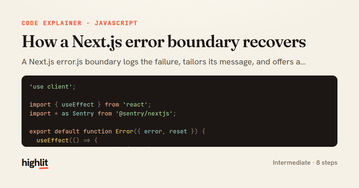 How a Next.js error boundary recovers — share card