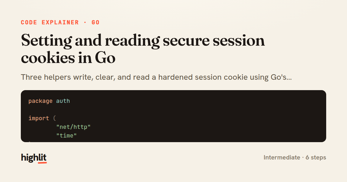 Setting and reading secure session cookies in Go — share card