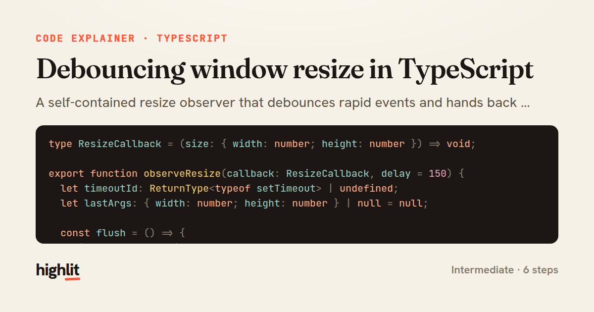 Debouncing window resize in TypeScript — share card
