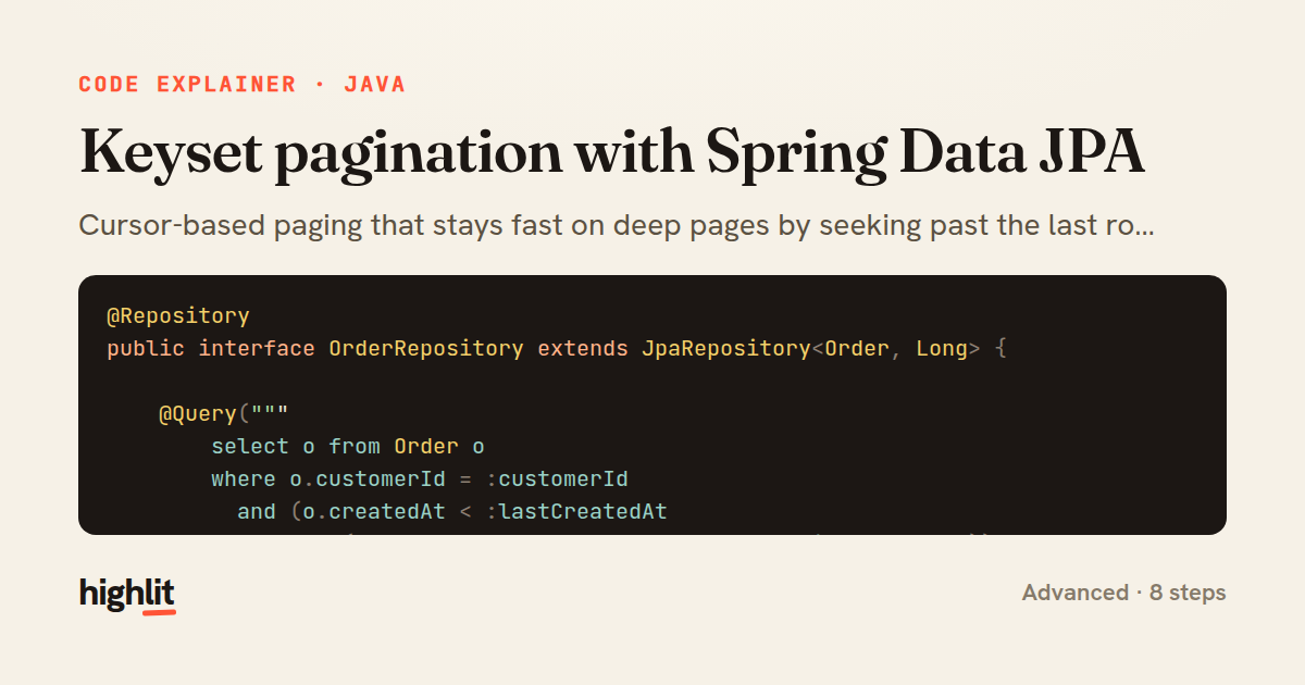 Keyset pagination with Spring Data JPA — share card