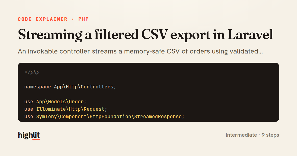 Streaming a filtered CSV export in Laravel — share card