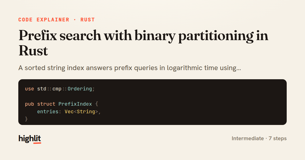 Prefix search with binary partitioning in Rust — share card