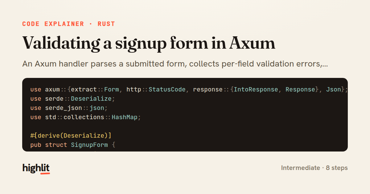 Validating a signup form in Axum — share card