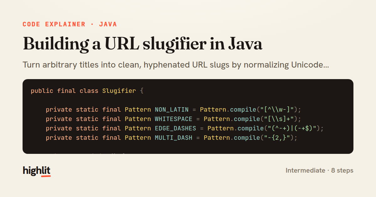 Building a URL slugifier in Java — share card