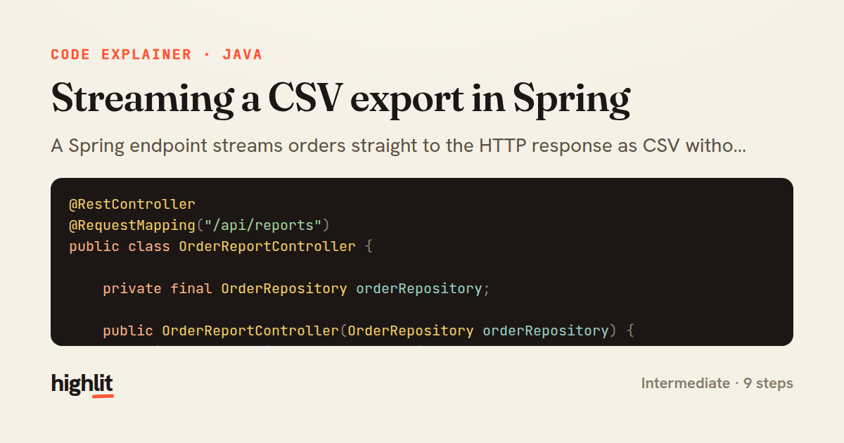 Streaming a CSV export in Spring — share card