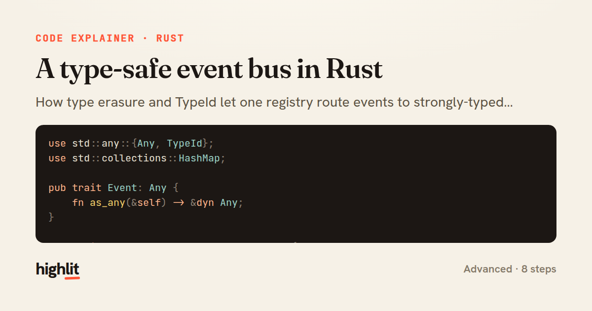 A type-safe event bus in Rust — share card