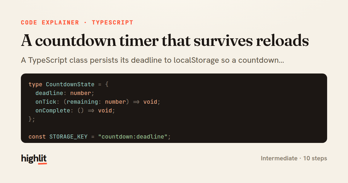 A countdown timer that survives reloads — share card