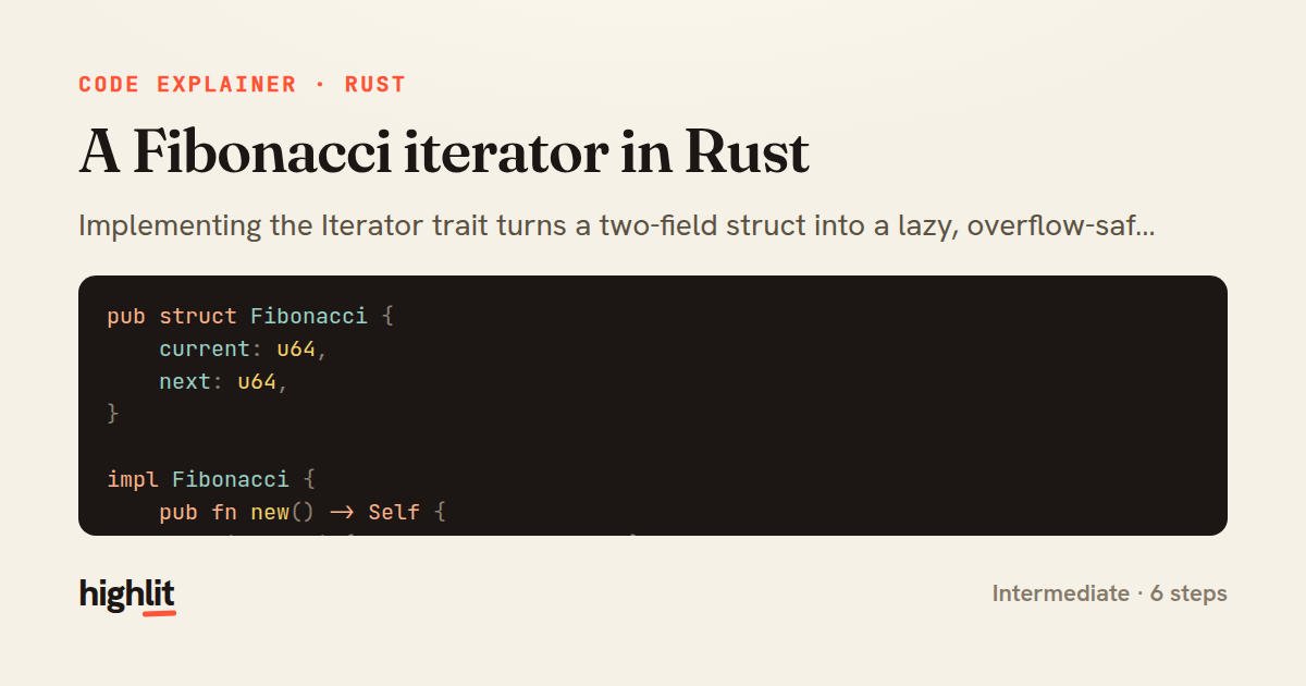 A Fibonacci iterator in Rust — share card