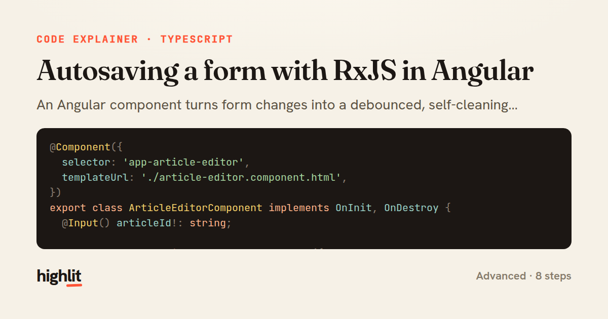 Autosaving a form with RxJS in Angular — share card
