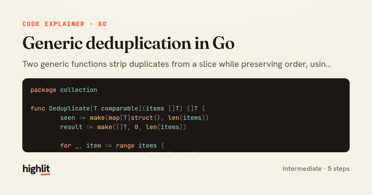 Generic deduplication in Go — share card