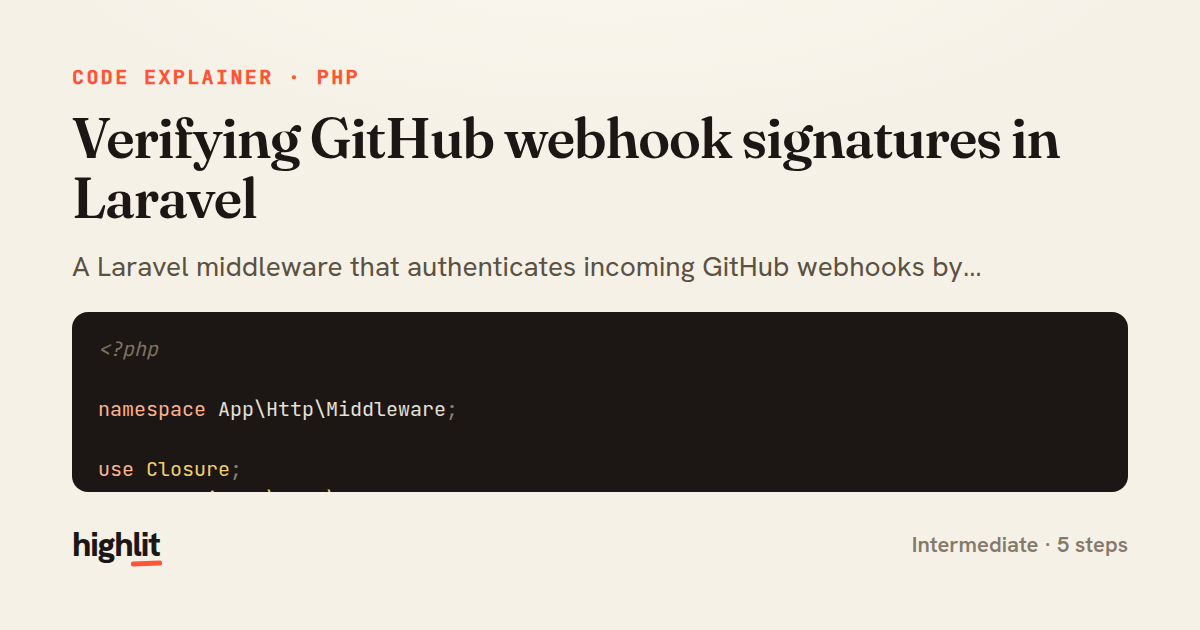Verifying GitHub webhook signatures in Laravel — share card