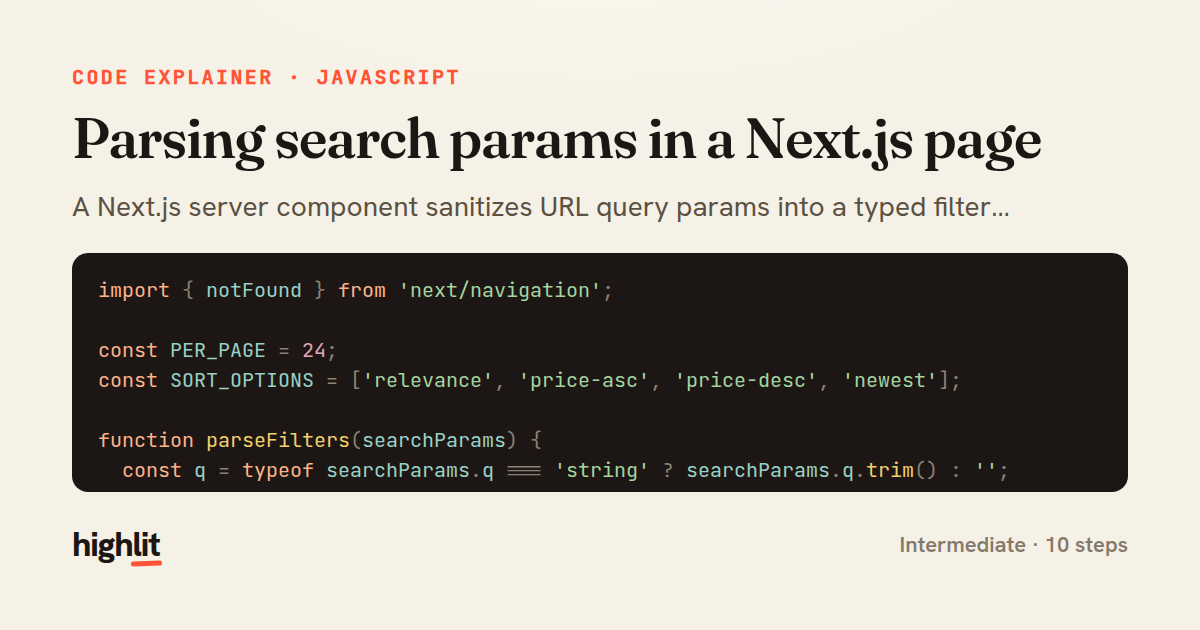 Parsing search params in a Next.js page — share card