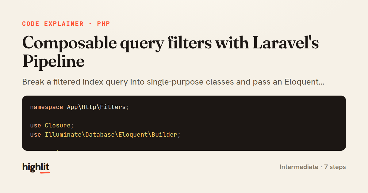 Composable query filters with Laravel's Pipeline — share card