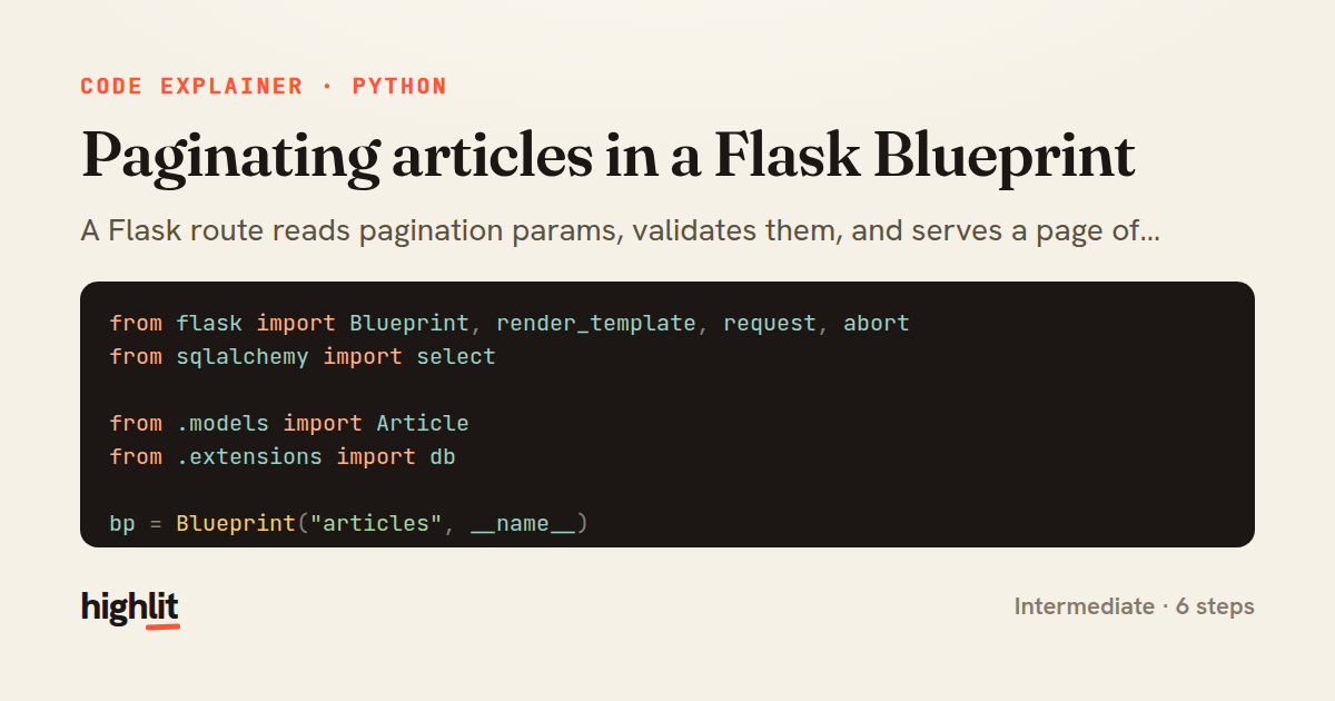 Paginating articles in a Flask Blueprint — share card