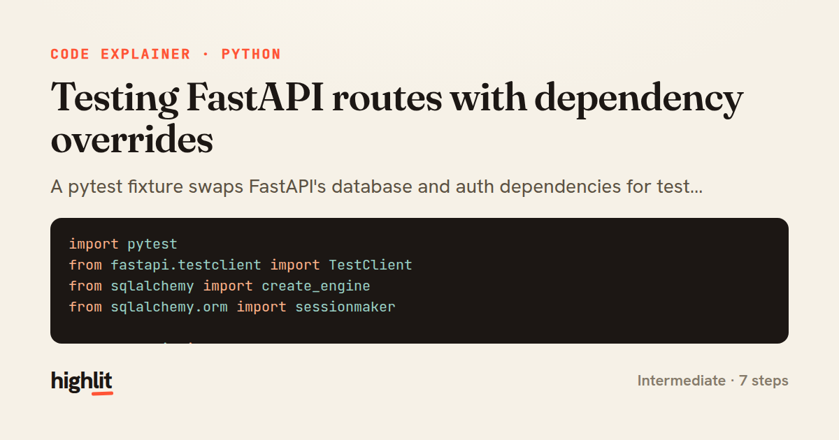 Testing FastAPI routes with dependency overrides — share card
