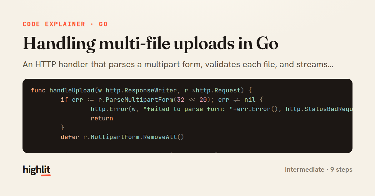 Handling multi-file uploads in Go — share card