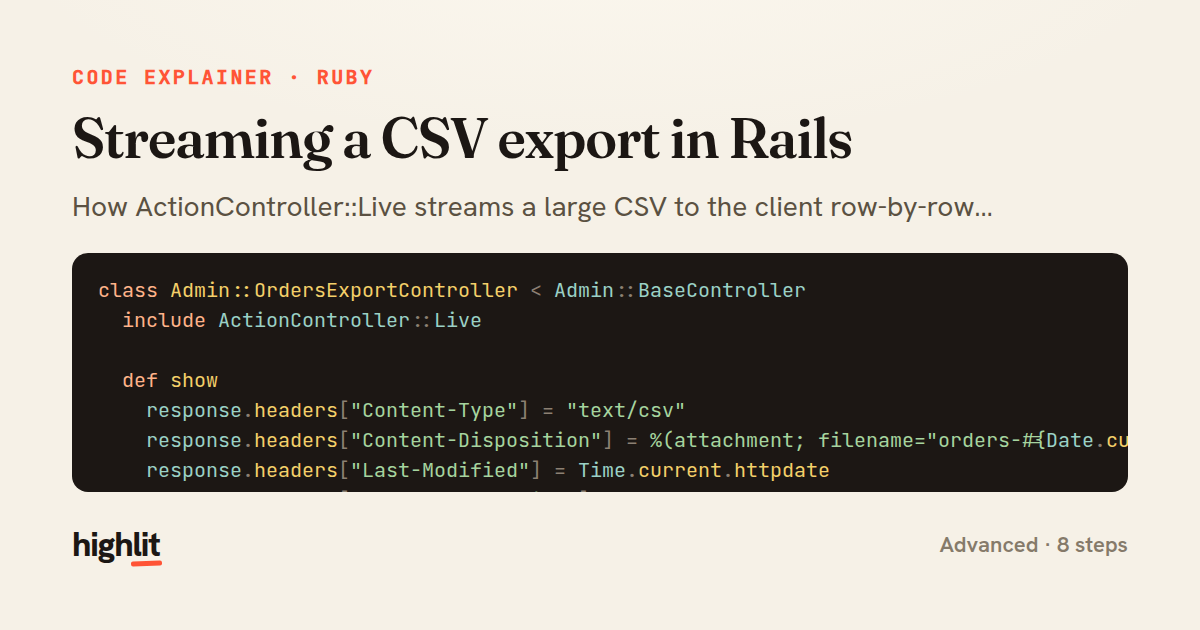 Streaming a CSV export in Rails — share card