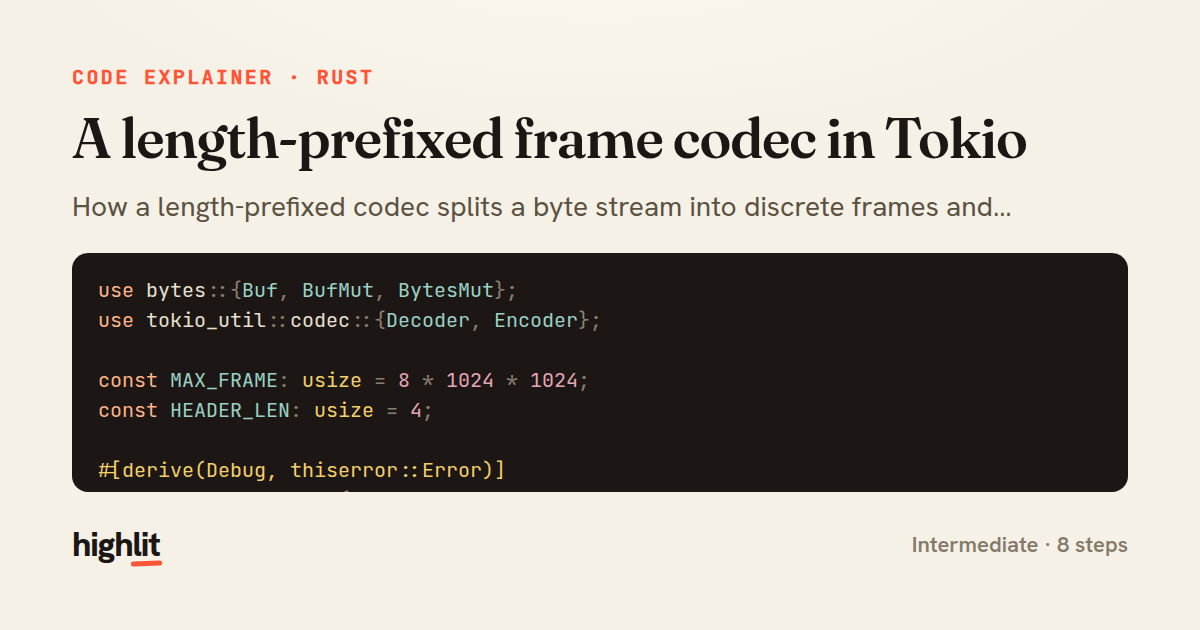 A length-prefixed frame codec in Tokio — share card