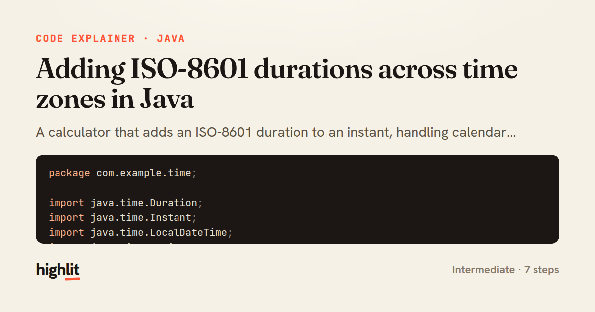 Adding ISO-8601 durations across time zones in Java — share card