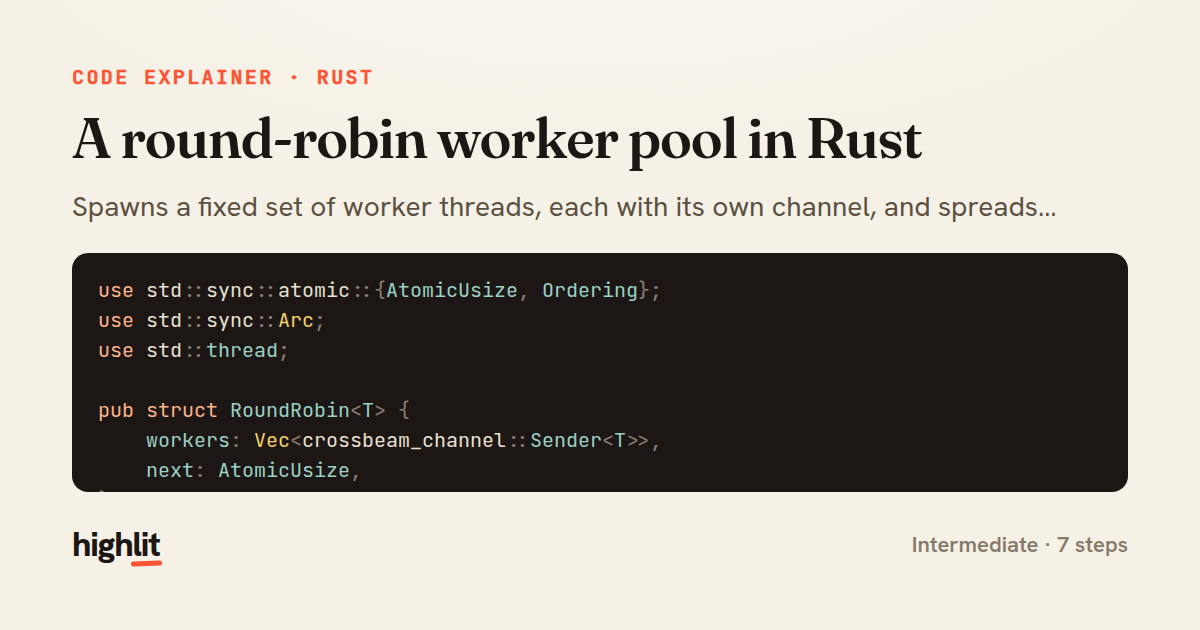 A round-robin worker pool in Rust — share card