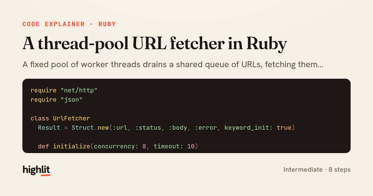 A thread-pool URL fetcher in Ruby — share card