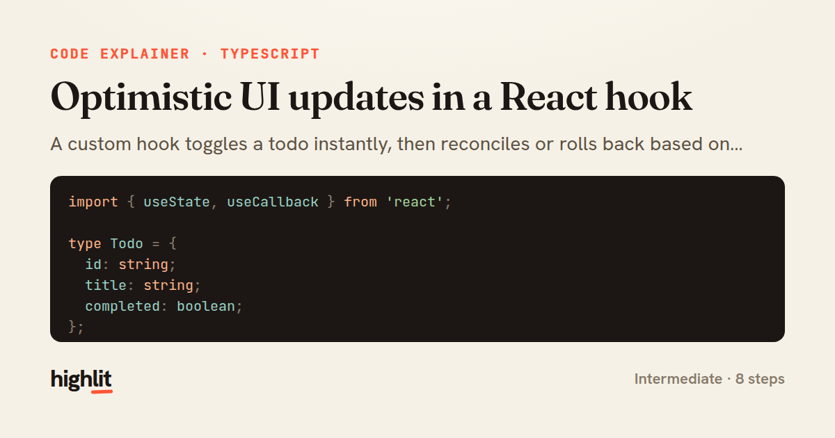 Optimistic UI updates in a React hook — share card