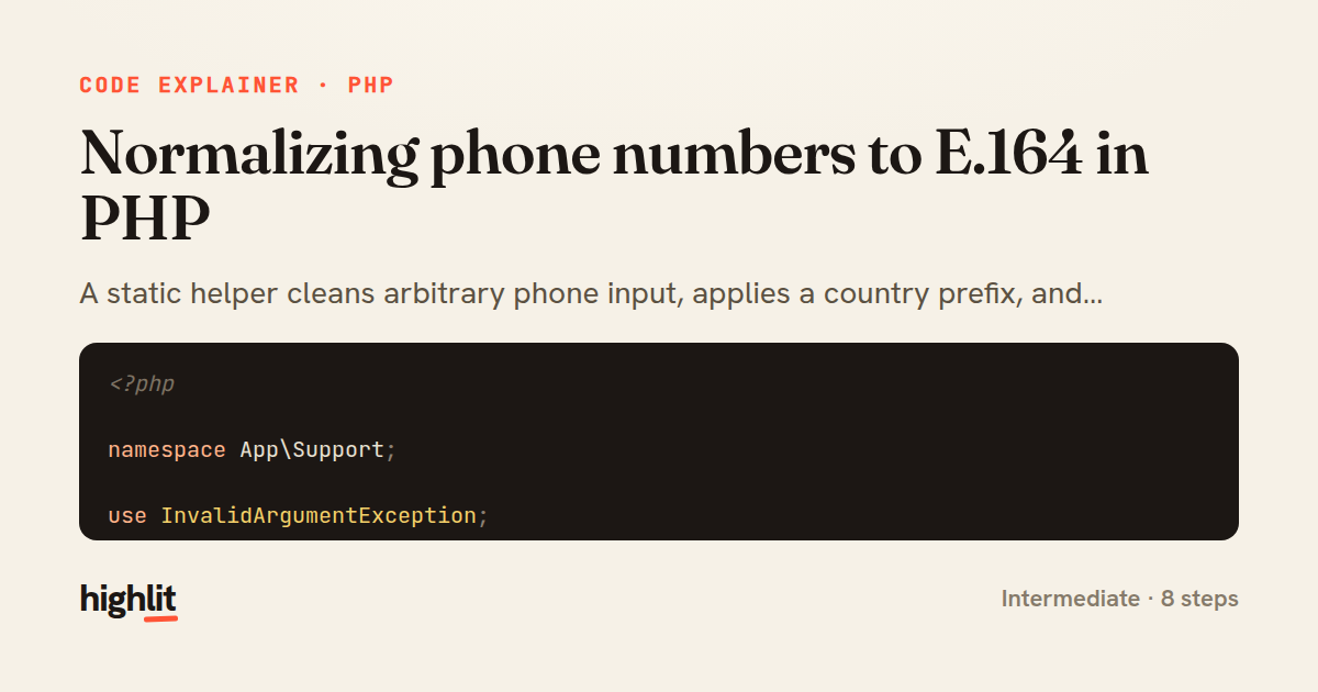 Normalizing phone numbers to E.164 in PHP — share card