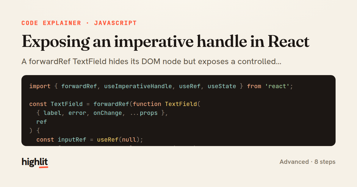 Exposing an imperative handle in React — share card