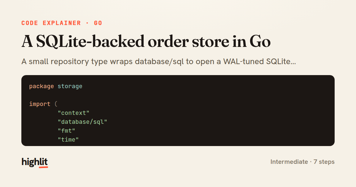 A SQLite-backed order store in Go — share card