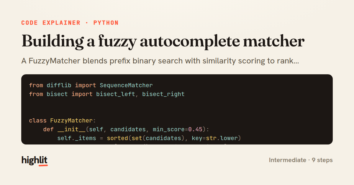Building a fuzzy autocomplete matcher — share card