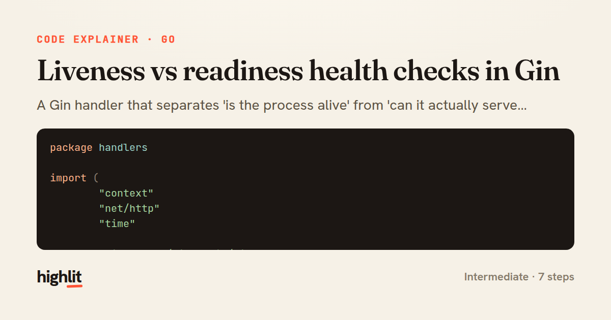 Liveness vs readiness health checks in Gin — share card