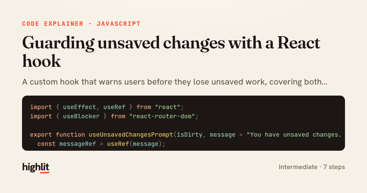 Guarding unsaved changes with a React hook — share card