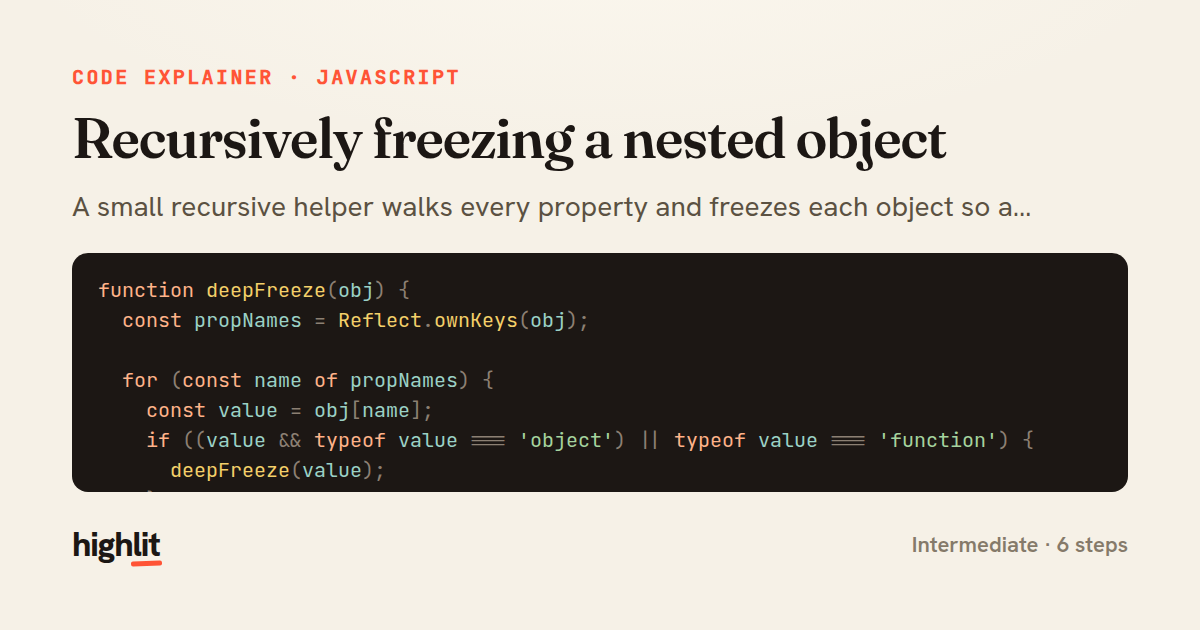 Recursively freezing a nested object — share card