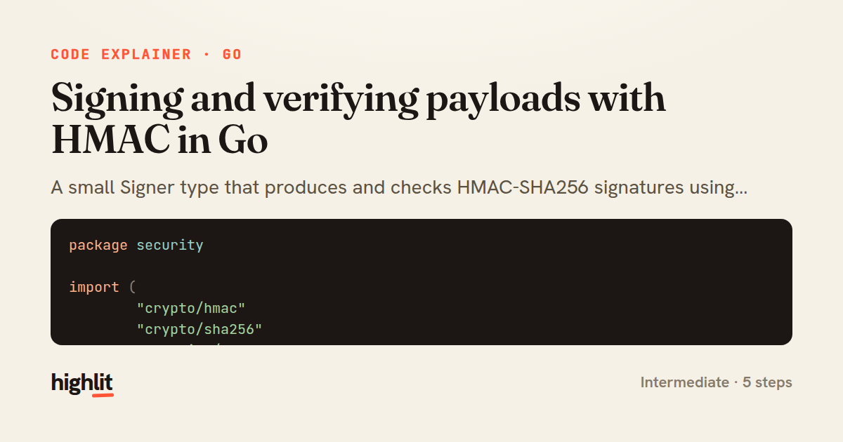 Signing and verifying payloads with HMAC in Go — share card
