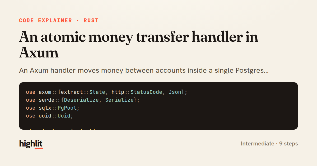 An atomic money transfer handler in Axum — share card