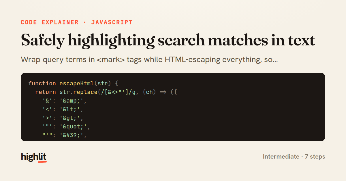 Safely highlighting search matches in text — share card
