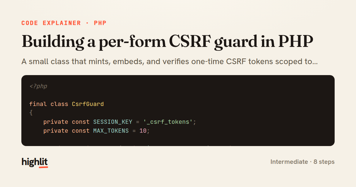 Building a per-form CSRF guard in PHP — share card