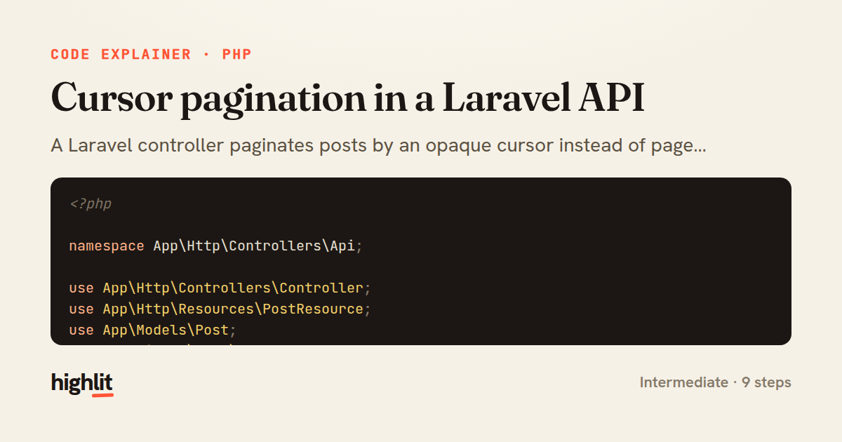 Cursor pagination in a Laravel API — share card