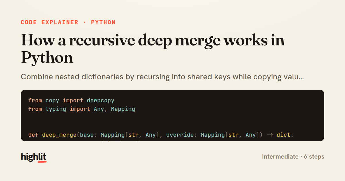 How a recursive deep merge works in Python — share card