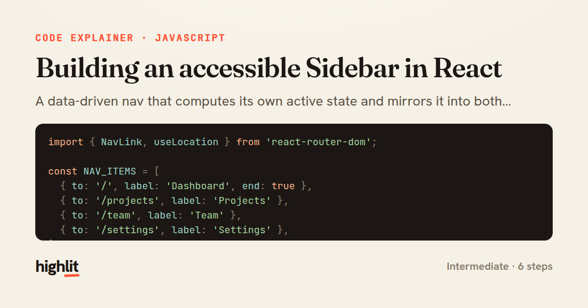 Building an accessible Sidebar in React — share card