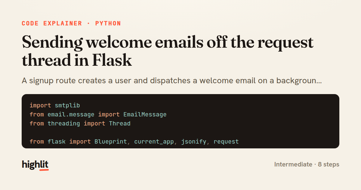 Sending welcome emails off the request thread in Flask — share card