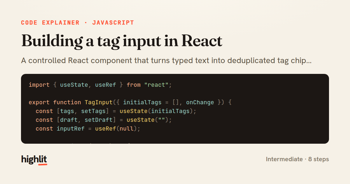 Building a tag input in React — share card
