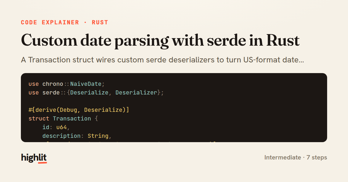 Custom date parsing with serde in Rust — share card