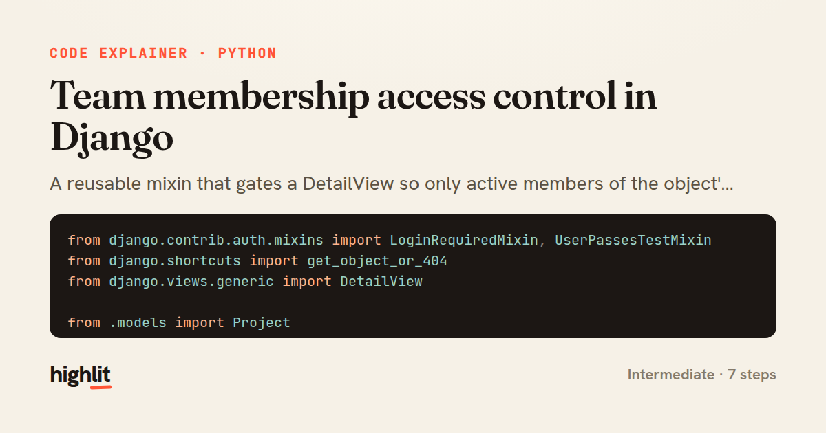 Team membership access control in Django — share card