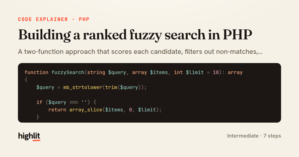 Building a ranked fuzzy search in PHP — share card