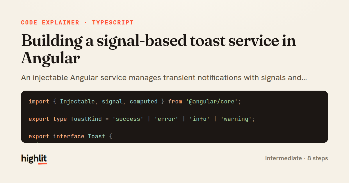 Building a signal-based toast service in Angular — share card