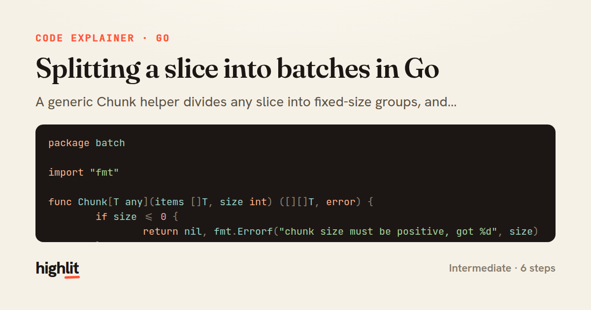 Splitting a slice into batches in Go — share card
