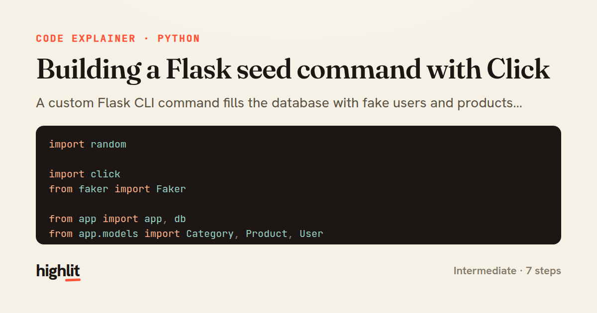 Building a Flask seed command with Click — share card